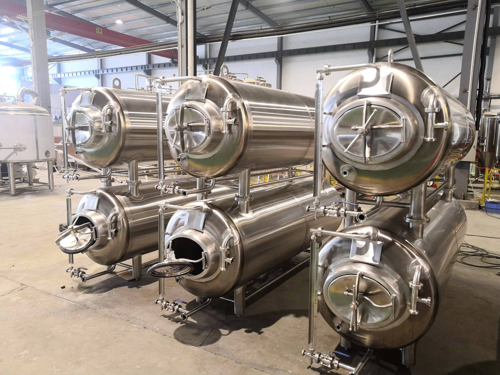 Stacked Horizontal Beer Lagering Tanks