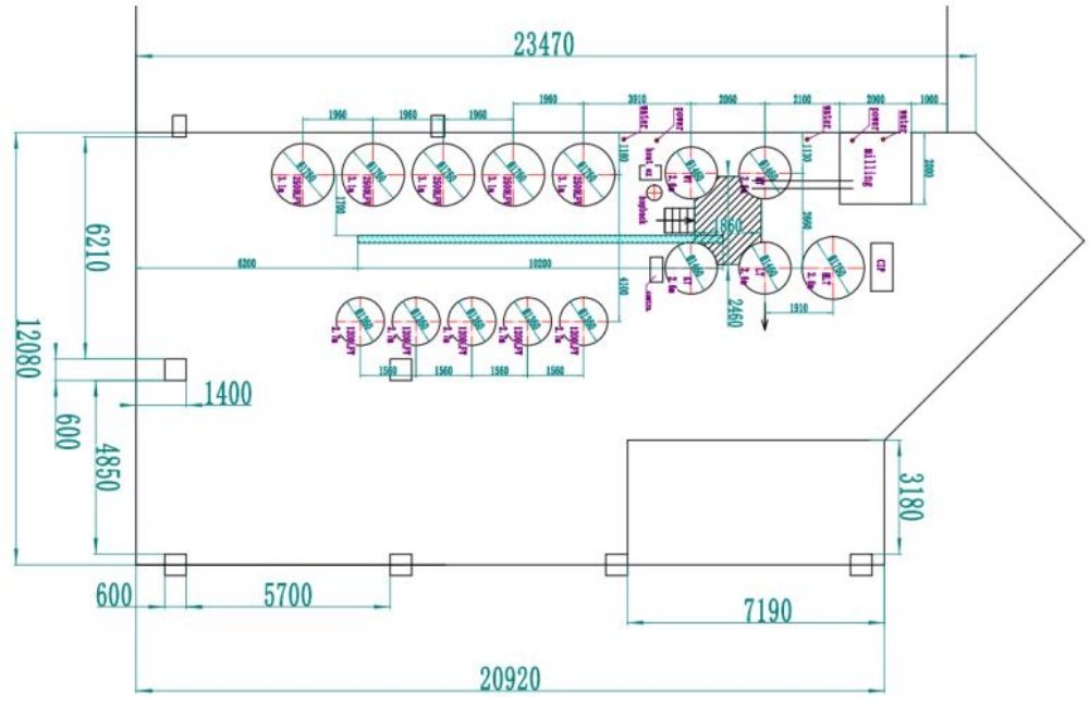 10BBL four vessel brewery equipment layout